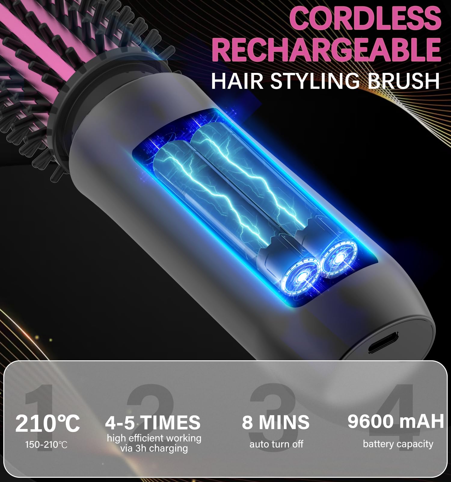 Amazon.com : JAMIEWIN Cordless Hair Curling Iron Brush, Travel Hot